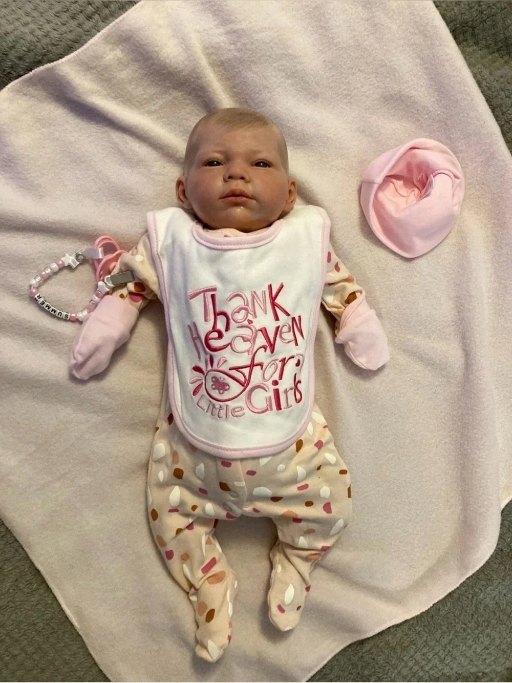 Pink Baby Girl Bib & Sleepwear Set - 'Thank Heaven for Little Girls' Reborn baby